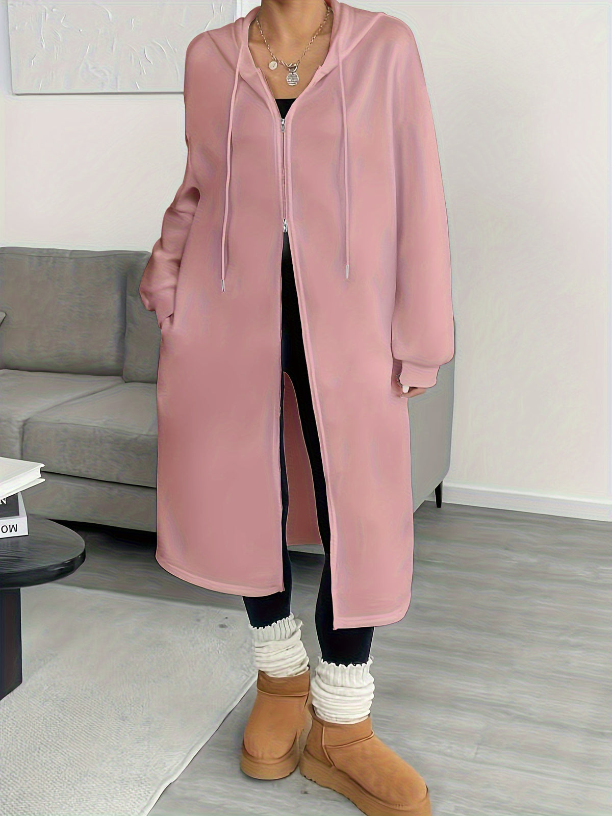 Women's Fashion Color Block Zip-Up Jacket - Peach