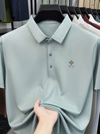 [Villa Le Water OBM] Summer Men'S Lapel Polo Shirt, Fashionable And Versatile Light Luxury Top, Business Casual Breathable Short Sleeve T-Shirt, Suitable for Daily Work Wear - Pea Green Color