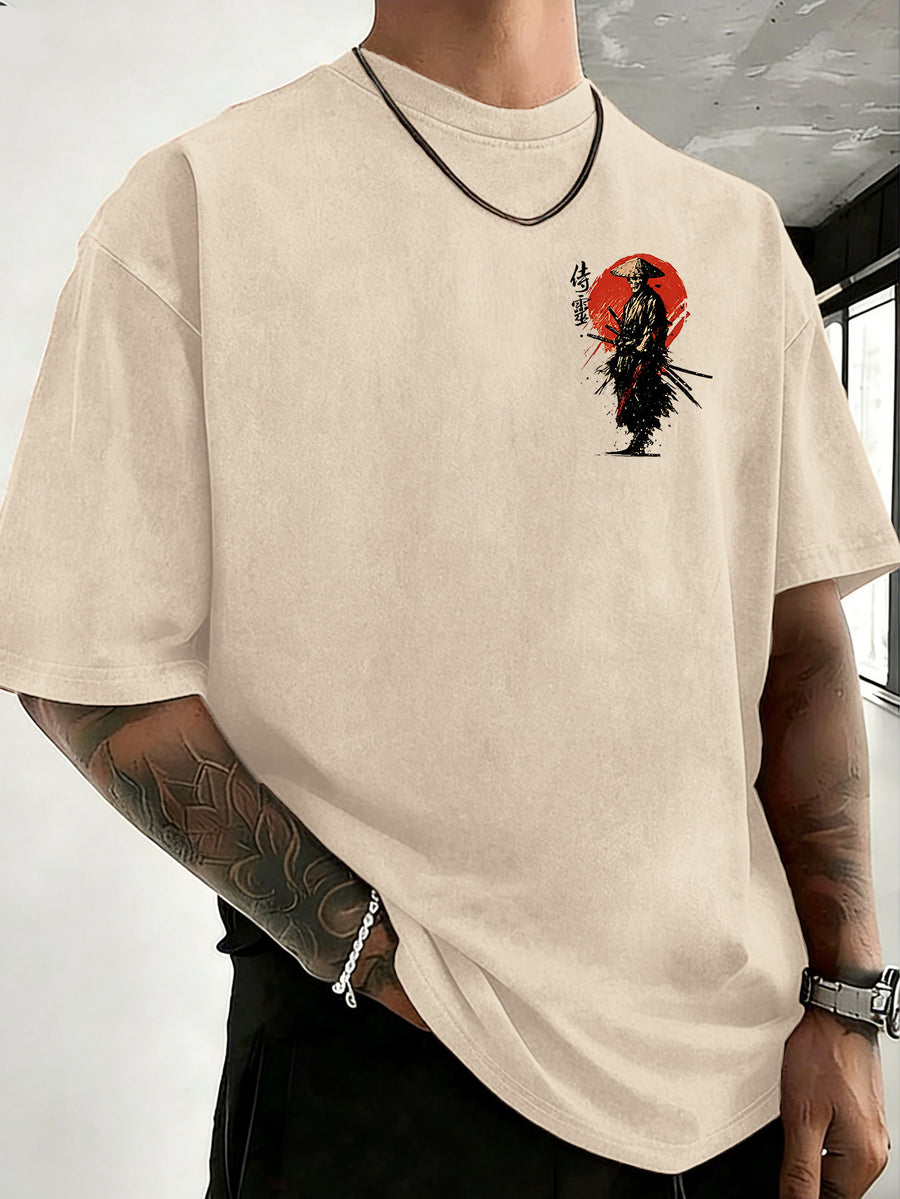 Drop-shoulder Vintage Washed T-shirt, Exclusively for the Fashion-forward Crowd. A Loose-fitting, Comfortable, High-quality Pure Cotton Short-sleeve Top, an Essential Piece for Streetwear Trends - Apricot