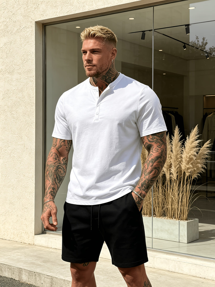 Summer New Fashion Athletic Button-Up Men'S Top Short Sleeve Autumn Casual Comfortable Trendy All-Match Style - White