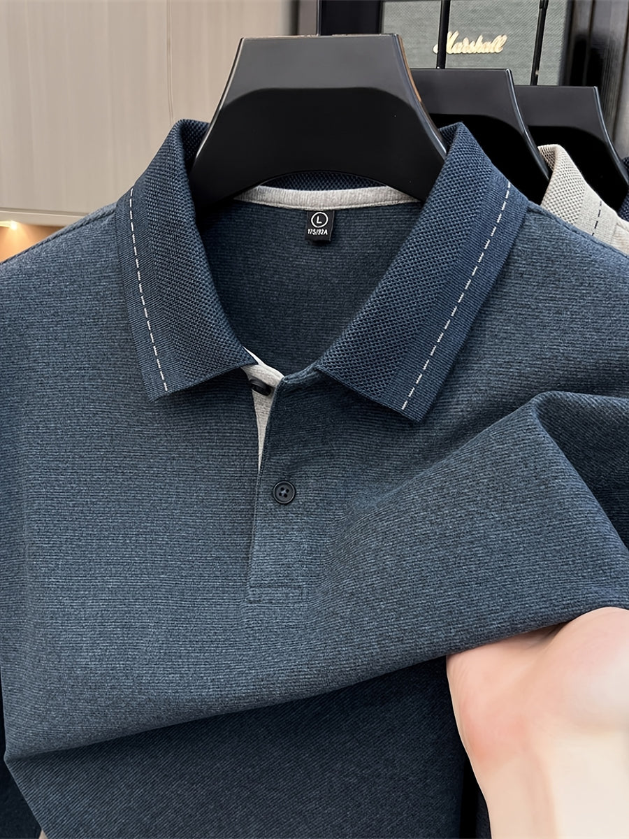 [Star Prosperity Selection] Spring/Autumn Men'S Lapel Polo Shirt, Fashionable Easy Top Solid Color Base Layer, Business Casual Long Sleeve T-Shirt, Best Gift for Friends And Relatives - Lake Green