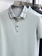 Men's Summer Polo Shirt with Plaid Contrast Collar, Seamless Construction for a Restrictive-Free Feel, a Comfortable Choice for Summer Commuting, Outdoor Activities, and Business Meetings - SINBOS - Light Green
