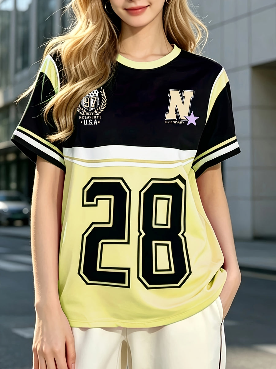 Women's Casual Streetwear T-Shirt with "71.12cm Number and Letter Print, Y College Style Women's Tee, the Best Gift for Friends and Family - Black B