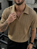 Men'S Wheat Texture V-Neck Retro Lapel Shirt Classic Versatile Breathable Non-Stuffy Top - Khaki