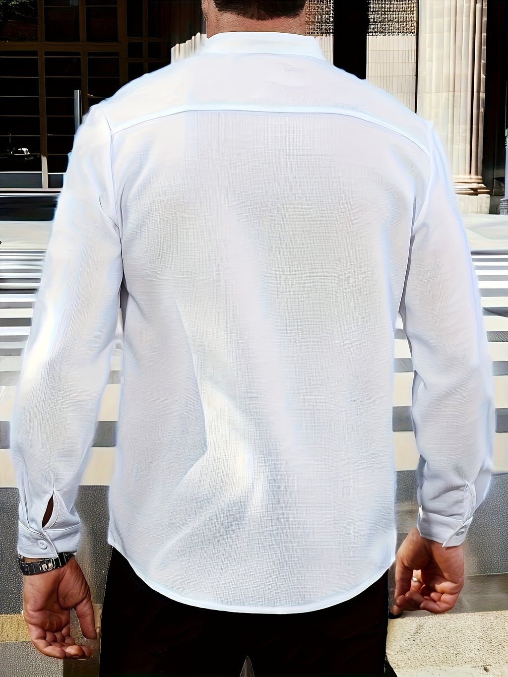 Cross-Border Men'S Casual Mandarin Collar Long Sleeve Shirt - White