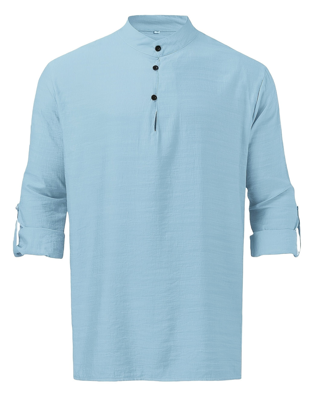 Men'S Fashion New Spring And Autumn Tops Featuring a Stand Collar Henley Shirt, with a Half-Open Single Row of Buttons, Perfect for Outdoor Beach Wear - Sky Blue