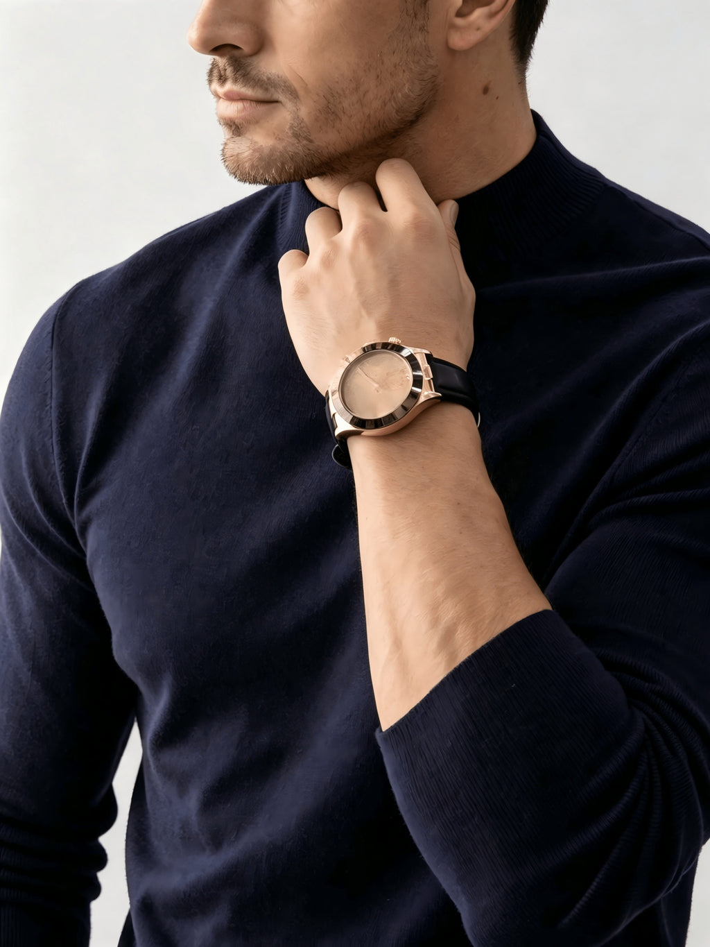 Autumn And Winter New High-End Slim Fit Half-High Collar Knit Long-Sleeve Top Suitable for Mature Men for Commuting, Business / Weekend Casual / Light Business Gatherings, Long-Sleeve Sweater, Mid-Aged Men'S Versatile Long-Sleeve Knit Sweater - Navy Color