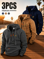 Men'S Hoodie Multi-Zipper Pocket Design Running Figure Graphic Casual Style Outdoor Wear Autumn Winter 3pcs Set - Dark Gray + Khaki + Navy Blue