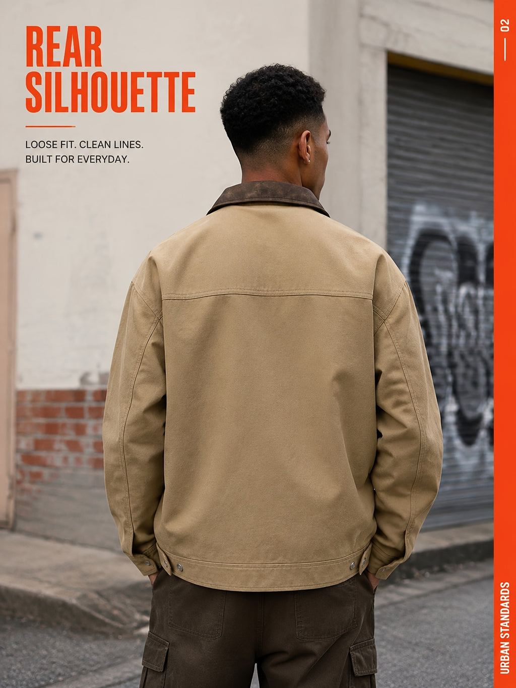 Men'S Color-Block Collar Cargo Jacket, Zipper Button-Front Double Breasted, Multi-Pocket Chest, Drop Shoulder Loose Short Retro Streetwear Coat - Khaki