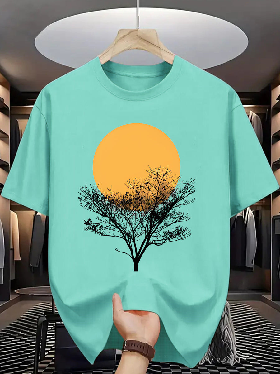 Trendy Printed T-Shirts for Men, Regular Standard Fit Comfortable Short Sleeve Casual Tee, Versatile Everyday Fashion Outfit Top - Lake Blue