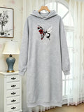 Autumn and Winter Women's Fashion Casual -lined Thickened Pullover Long Sleeve European and American Hooded Sweatshirt with Print Sweatshirt Long Trendy Casual Versatile - Grey