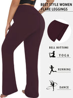 Plus Size Women's Super Soft High Waisted Flare Pants, Leggings Tummy Control Soft Bootleg Bell Bottoms - Burgundy