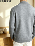 FORLENGKE Men'S Business Casual Shawl Collar Geometric Textured Knit Sweater, Soft Warm Long Sleeve Pullover for Fall Winter Office Daily Wear - Grey