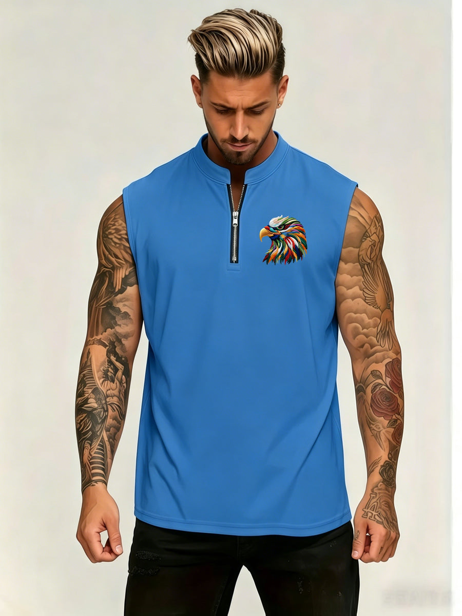 Men'S Summer New Style Sleeveless Zipper Henley Shirt, Outdoor Fitness Sports Comfortable Casual Fashion Sleeveless POLO Top - Deep Sky Blue