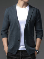 [Starry Prosperity] Men'S Solid Color Cardigan Long Sleeve Casual Knit Blazer for Fall/Winter - Green
