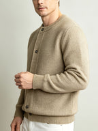 Men'S Italian Casual Gentleman Windproof Solid Round Neck Knit Cardigan Top, Heavy Fabric Warm Non-Constricting Ribbed Hem Windproof Fitted, Suitable for Coffee Dates Art Exhibitions City Strolls Mall Shopping Holiday Leisure Commute Outerwear Top - Clip Flower Coffee