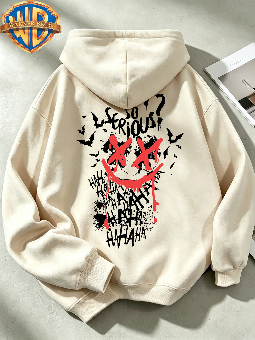Joker Dark Graffiti Text Pattern Print Trendy Cool Casual All-Match Sports Drawstring Pocket Hooded Men'S Sweatshirt, Men'S Autumn Winter Cute Casual Style - Apricot