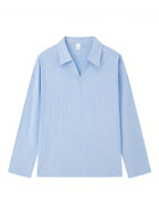 Men's Casual Shirt Outdoor Wear Easy And Comfortable V-neck Design Lapel Autumn Long-sleeved Commuting Men's Top - Sky Blue