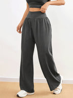 5801 Women's High-Waist Stretchy Loose-Fit Straight-Leg Pants | Solid Color, with Pocket Details, Casual Style, Suitable for All Seasons and Weekend Outings - Dark Gray