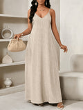 Elegant Solid Color Halter Dress - Apricot