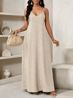 Elegant Solid Color Halter Dress - Apricot