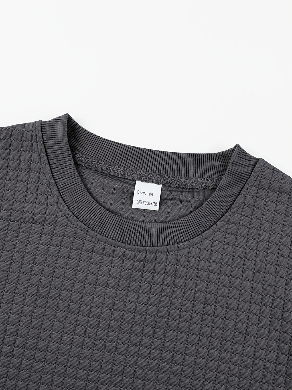 Men'S Waffle Knit T-Shirt, a Short Sleeve Crew Neck Casual Summer Top Featuring Premium Handcrafted Fashion Labeling. Made from Textured, Breathable Fabric with a Soft And Lightweight Feel, Offering a Comfortable Slim-Fit Design - Dark Gray