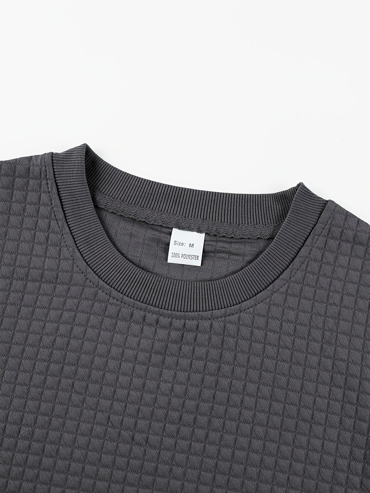 Men'S Waffle Knit T-Shirt, a Short Sleeve Crew Neck Casual Summer Top Featuring Premium Handcrafted Fashion Labeling. Made from Textured, Breathable Fabric with a Soft And Lightweight Feel, Offering a Comfortable Slim-Fit Design - Dark Gray