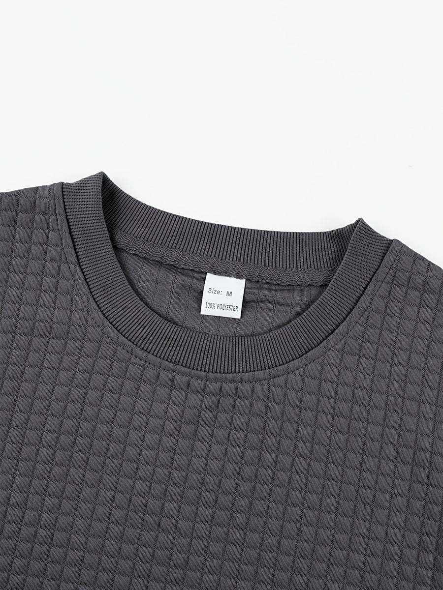 Men'S Waffle Knit T-Shirt, a Short Sleeve Crew Neck Casual Summer Top Featuring Premium Handcrafted Fashion Labeling. Made from Textured, Breathable Fabric with a Soft And Lightweight Feel, Offering a Comfortable Slim-Fit Design - Dark Gray
