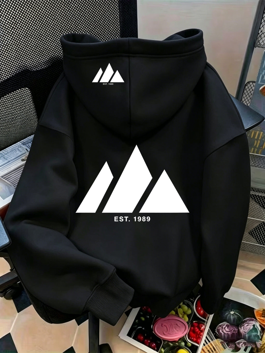 Women'S Geometric Triangle Print Zip-Up Hoodie with Pockets, Casual Soft Printed Sweatshirt for Autumn Winter - Black