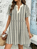Printed Design – Not Textured New European and American Women's Fashion Casual Dress Spring/Summer Hand-Painted Vertical Stripe Digital Print Dress Daily Casual Comfortable Dress Trendy and Versatile Skirt - Off-white