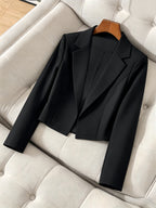 Elegant Women'S Short Fitted Blazer, Commute, Versatile (Unlined) - Black