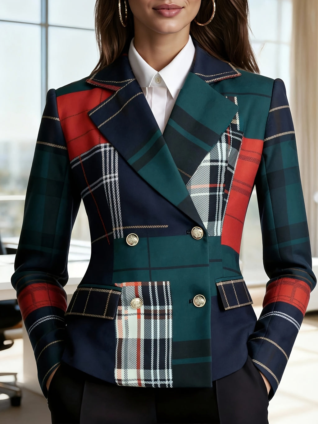 Women'S Plaid Long Sleeve Blazer, Retro Elegant Casual Vacation Formal Daily Business Commute Workwear All-Season Style - Dark green plaid