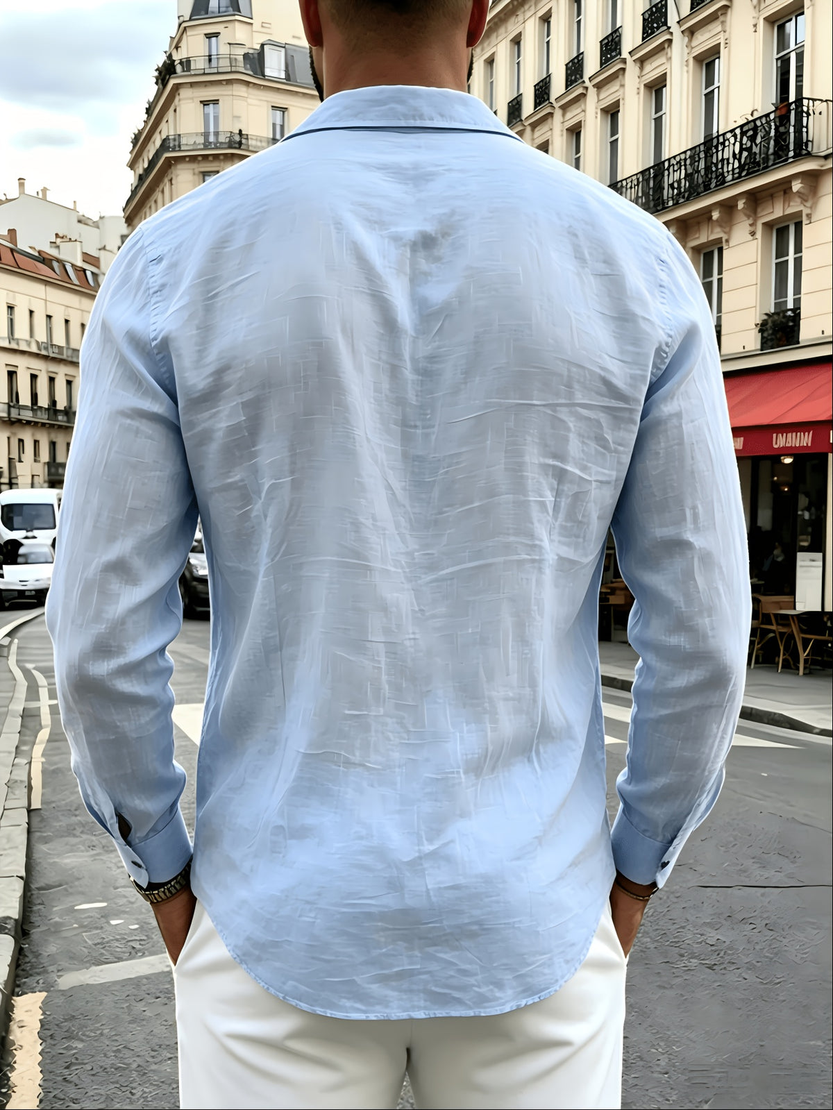 Men's 2pcs Linen Long Sleeve Lapel Shirt, Wrinkle-Resistant, Breathable, Lightweight Pointed Collar Casual Shirt, Chest Pocket Design, Full Button-Front, Loose and Comfortable Fit, Skin-Friendly Soft Quick-Drying Fabric, Solid Color Men's Business - Blue+Card