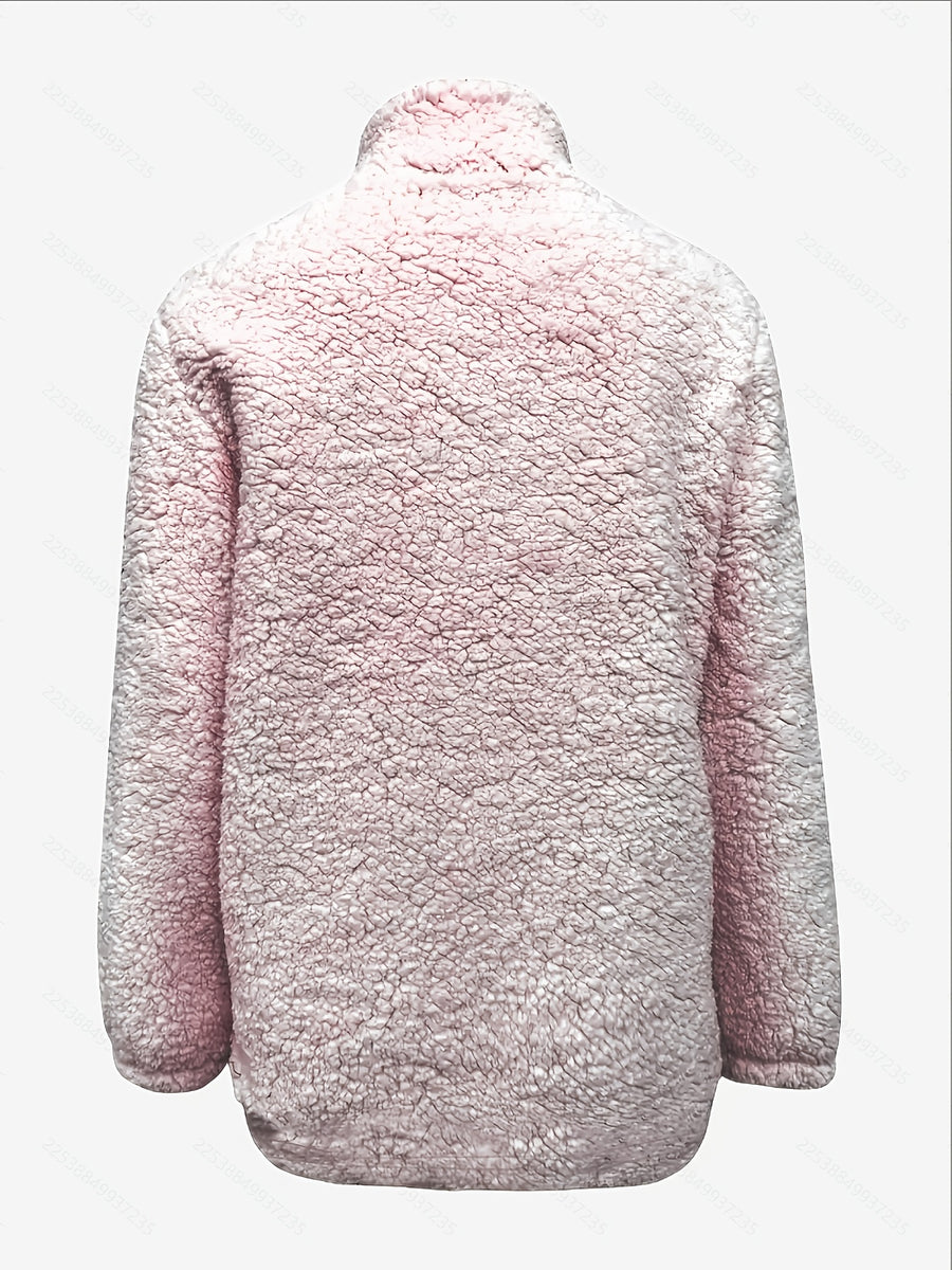 Women's Casual Fashion Pullover Zip-Up Long Sleeve Top - Pale Pinkish Gray