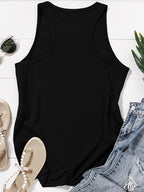 Graphic Print Tank Top, Sleeveless Casual Top For Summer & Spring, Women'S Clothing - Black