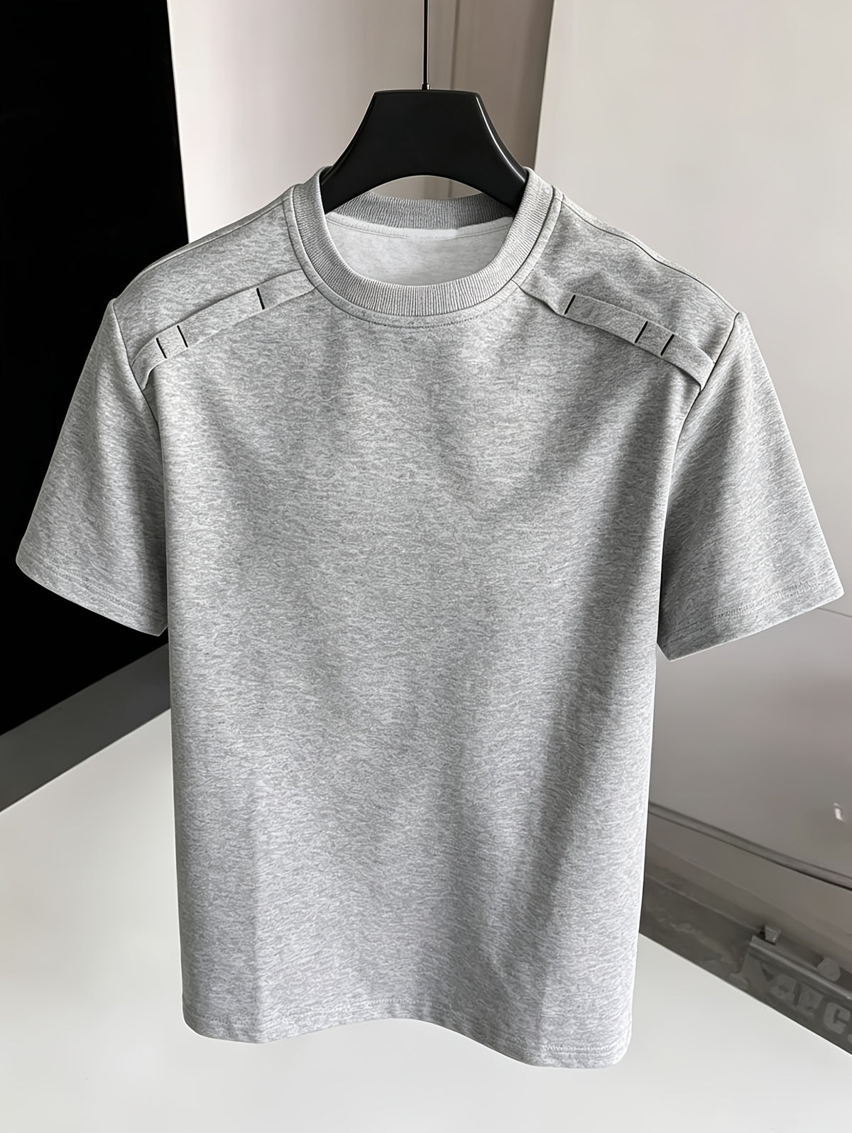 Men's Casual American-Style Heavyweight Deconstructed Vintage Short-Sleeve T-Shirt, Summer High-End Boxy Spliced Shoulder-to-Shoulder Fit Top, In Stock - Dark Gray