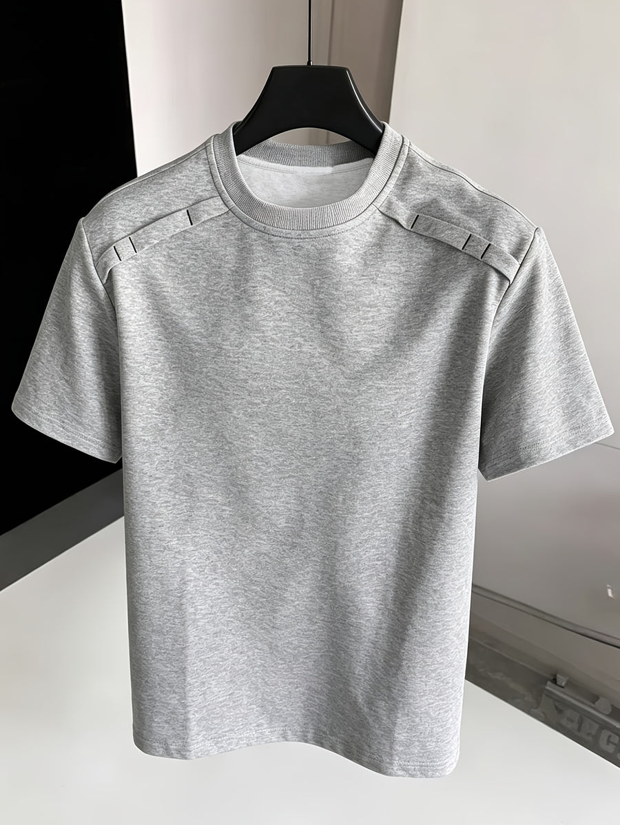 Men's Casual American-Style Heavyweight Deconstructed Vintage Short-Sleeve T-Shirt, Summer High-End Boxy Spliced Shoulder-to-Shoulder Fit Top, In Stock - Dark Gray