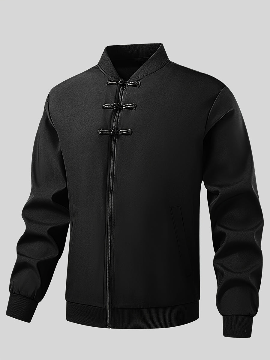 Men'S Easy Solid Color Classic Version Jacket Light And Thin Jacket, Comfortable Upper Body, New Chinese National Style Tang Suit, China-Chic, Versatile Casual Wear, Matching Coat - Black