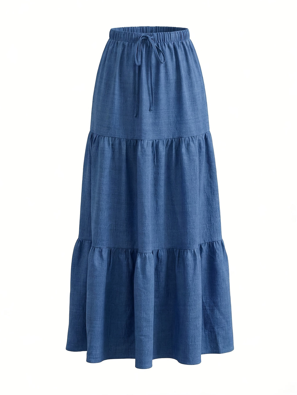 Pastoral Style Blue Ruffled Tiered Midi Skirt for Women, Elastic Waist Flowy Cake Skirt, Loose Casual Flared Skirt, for Daily Casual Wear, Beach Vacation Outfits, Streetwear - Blue