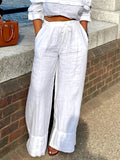 YT Women's Elegant Collection Relaxed Fit Drawstring Waist Pants - Lightweight Breathable Fabric, Solid Color Spring/Summer Casual Lounge Pants for Casual Attire, Summer Clothing, Quality Textile Craftsmanship, Flowing Fabric Trousers - White