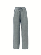 Stretch Elastic Waist Women's Pants with Insert Pockets, Simple and Versatile, 100% Polyester - Grey