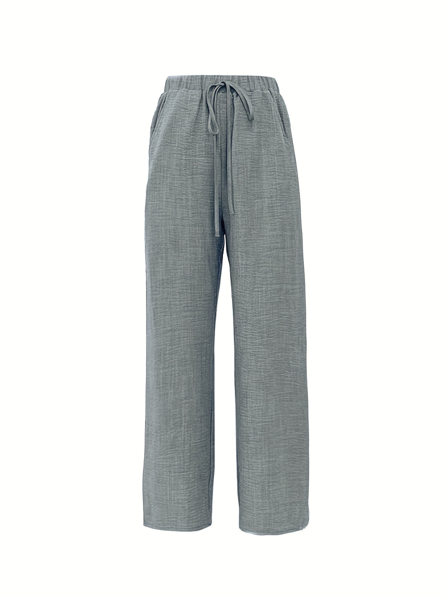 Stretch Elastic Waist Women's Pants with Insert Pockets, Simple and Versatile, 100% Polyester - Grey