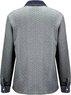 [Printed Pants - Not Faux Denim Fabric]Autumn Women'S Faux Denim Non- Patchwork Jacquard Sweatshirt Cardigan Long Sleeve Top - Grey