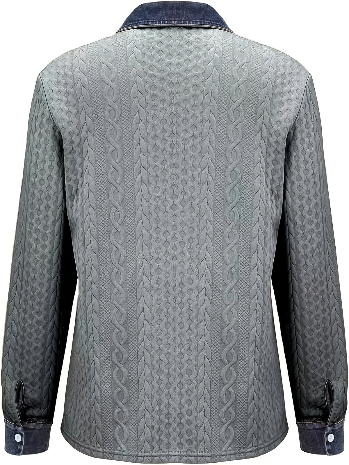 [Printed Pants - Not Faux Denim Fabric]Autumn Women'S Faux Denim Non- Patchwork Jacquard Sweatshirt Cardigan Long Sleeve Top - Grey