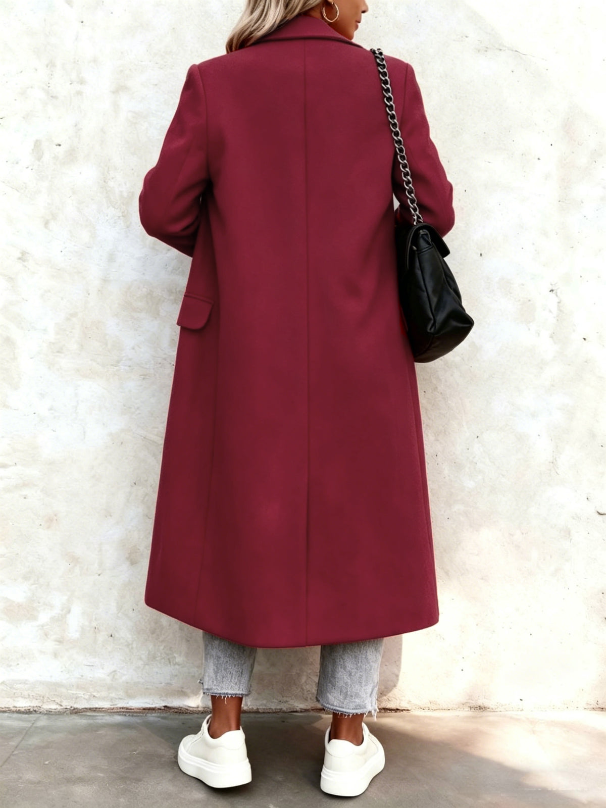 Over-The-Knee Long Premium Design Style Long Sleeve Trench Coat Women'S New Suit Collar Double-Breasted Casual Coat Jacket - Deep Red