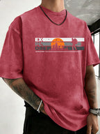 Short Sleeve T-Shirt Men'S Heavy Washed Distressed Loose Top Trendy Reversible Double-Sided Print Overbearing Flame Tiger Head Dark Trendy Print 12 Colors Random Match High Street Hip-Hop Style Daily Commute Fitness Couple Style Street Style Nationa - Red