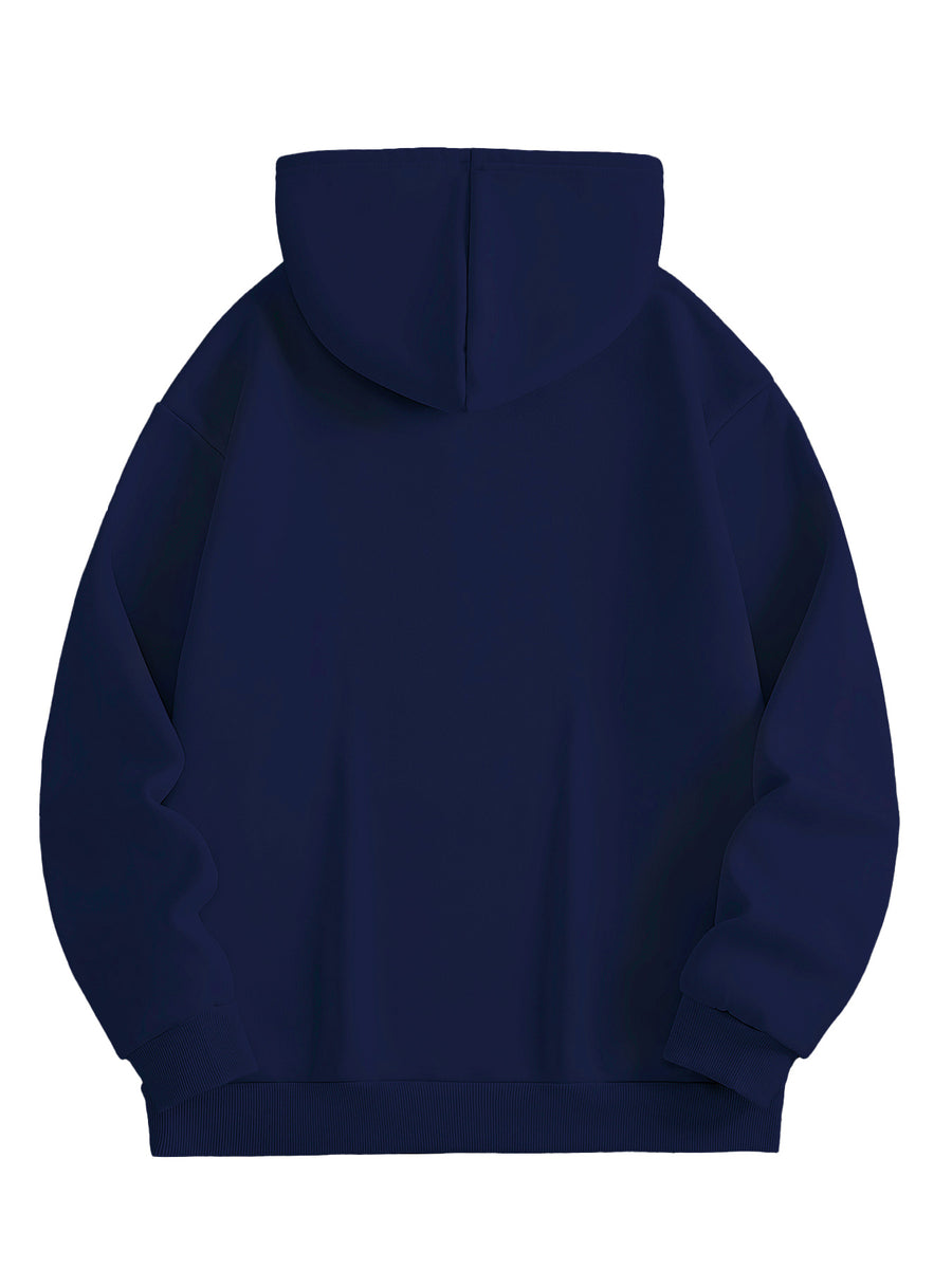 Men'S Hooded Fleece Sweatshirt, Leopard Print, Men'S Versatile Hooded Sweater, Casual And Comfortable Long-Sleeved Pullover, Autumn And Winter Hooded Sweatshirt, Easy SLOGAN, Casual, Outdoor Street Style, Fashionable - Navy Color