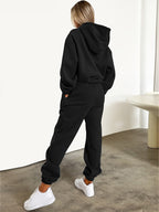 Women'S Letter Print Sweatshirt And Long Pants Fashion Outfit - Black