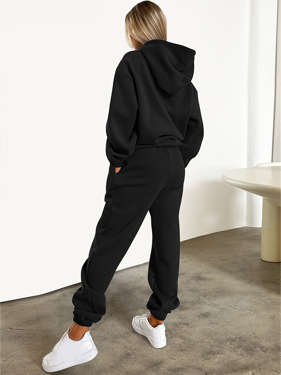 Women'S Letter Print Sweatshirt And Long Pants Fashion Outfit - Black