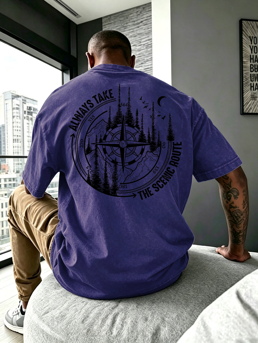 Men Heavyweight Short Sleeve T Shirt Washed Vintage Fashion Print Acid Wash Distressed Grunge Style Pure Breathable Fabric High Street Hip Hop Loose Fit Gym Fitness Workout Tops Casual Clothing 2026 - Royal Blue